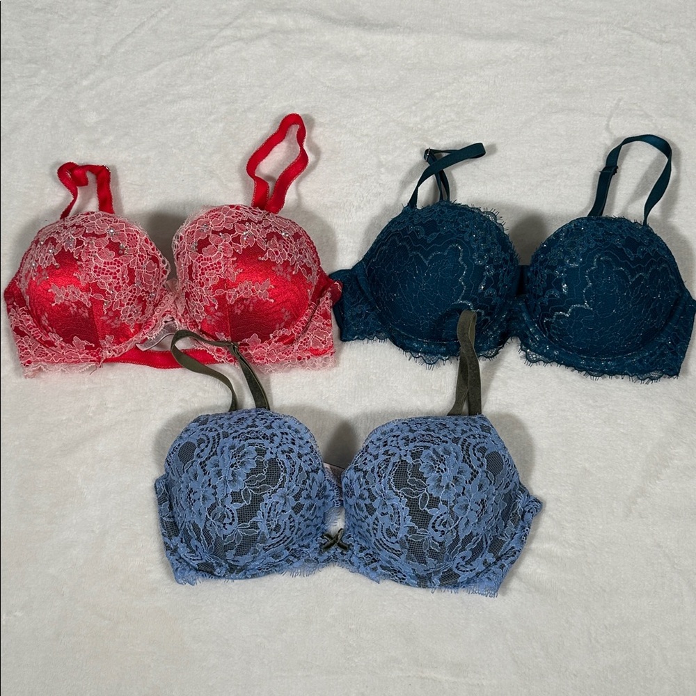 Victoria's Secret Vibrant Bra Trio in Red, Blue, and Teal